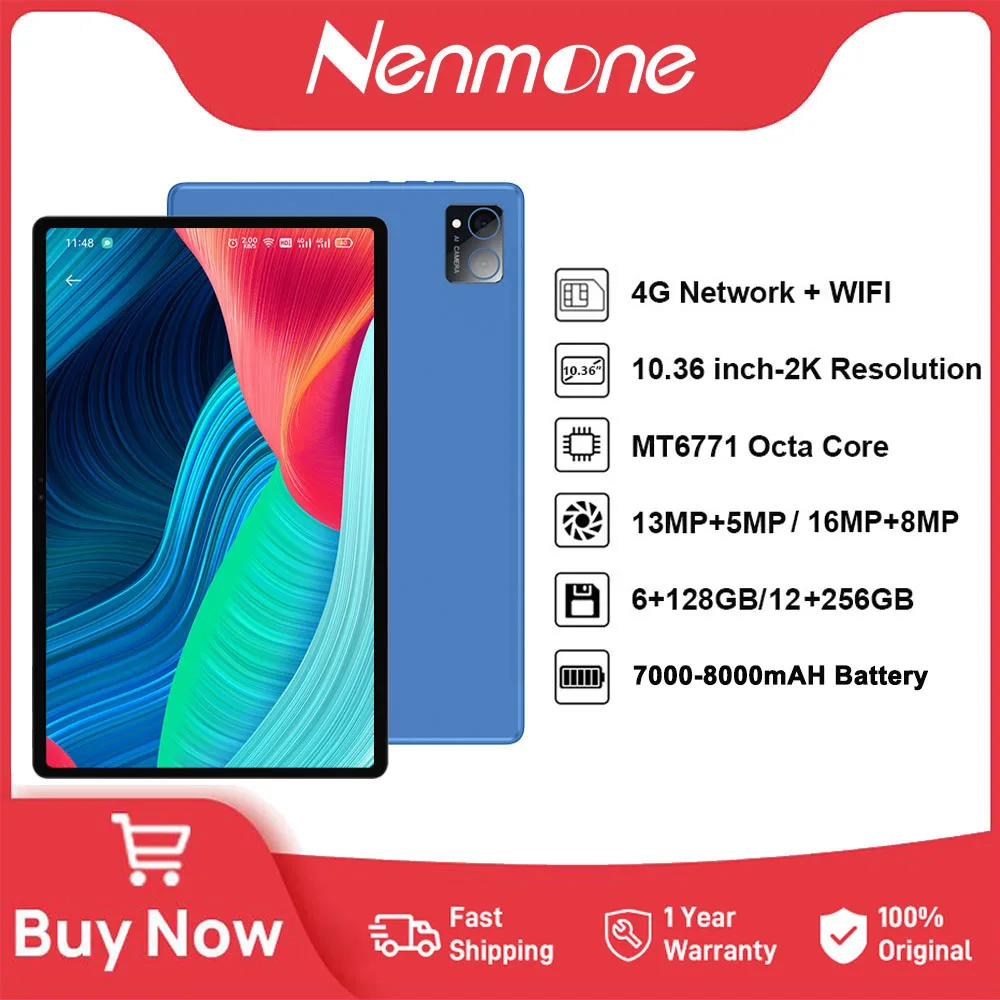 

Nenmone Gaming Tablet 10.36'' FHD+ Display Pad Android 11 Helio P60 Octa Core 12GB 256GB 8000mAh 13MP Camera Dual 4G Tablet GPS