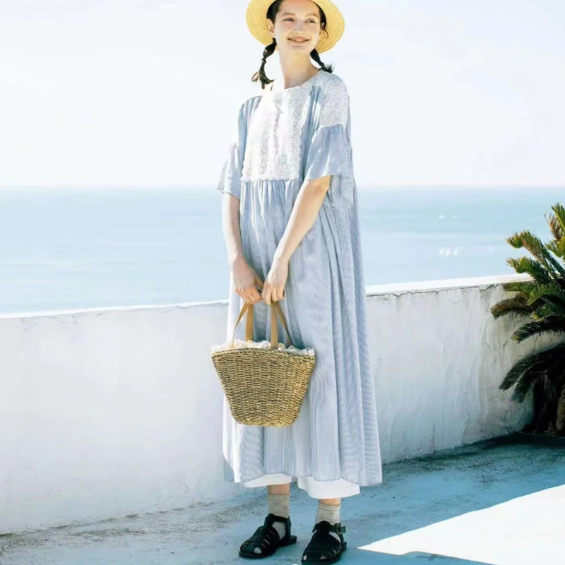 Johnature Summer New Mori Lace Collage Striped Cotton Dresses Casual Mid-length Japanese Loose Flare Sleeve Women Dress 2023
Johnature Summer New Mori Lace Collage Striped Cotton Dresses Casual Mid-length Japanese Loose Flare Sleeve Women Dress 2023