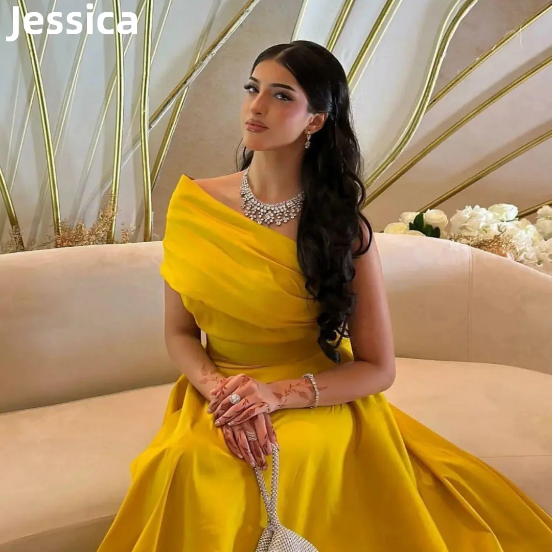 

Jessica Yellow Prom Dresses Luxurious Satin Evening Dress Elegant Lady Dinner Formal Occasions Party Dress 2024 فساتين السهرة