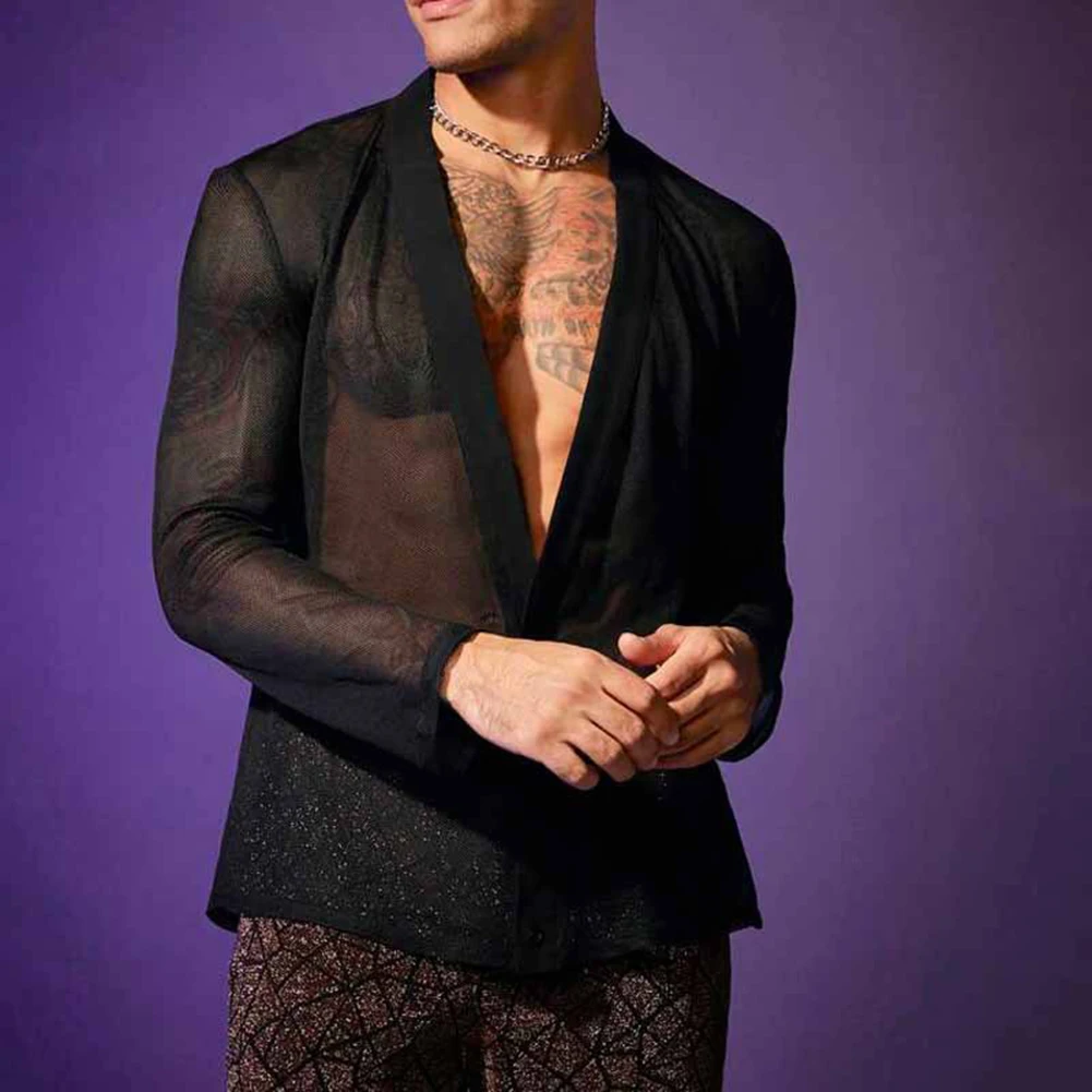 Sexy Man Black Mesh Transparent Shirts And Blouses Deep V Neck 2 Buttons Long Sleeve Party Nightclub Tops Shirt For Men Clothing
Sexy Man Black Mesh Transparent Shirts And Blouses Deep V Neck 2 Buttons Long Sleeve Party Nightclub Tops Shirt For Men Clothing
