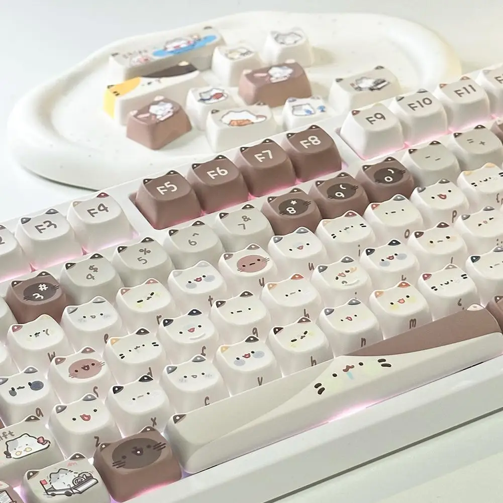 

Cute Meow Keycaps Cat Head MAO Profile PBT Square Key Cap Or MX Switches 61/64/68/78/84/87/96/98/104/108-key Mechanical Keyboard