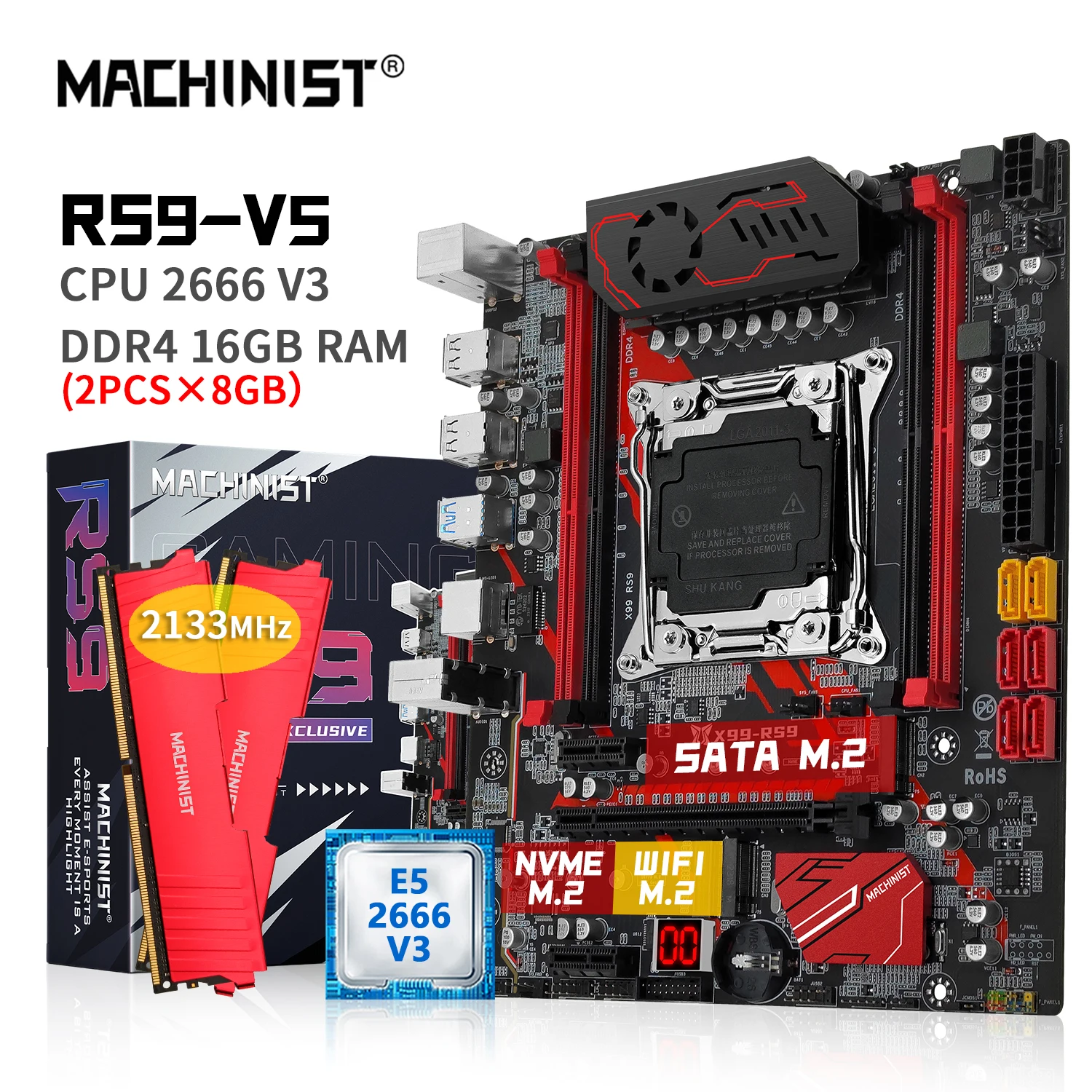 

MACHINIST X99 материнская плата Combo LGA 2011-3 Kit Xeon E5 2666 V3 процессор 16 Гб DDR4 2133 МГц ОЗУ NVME M.2 WIFI USB 3,0