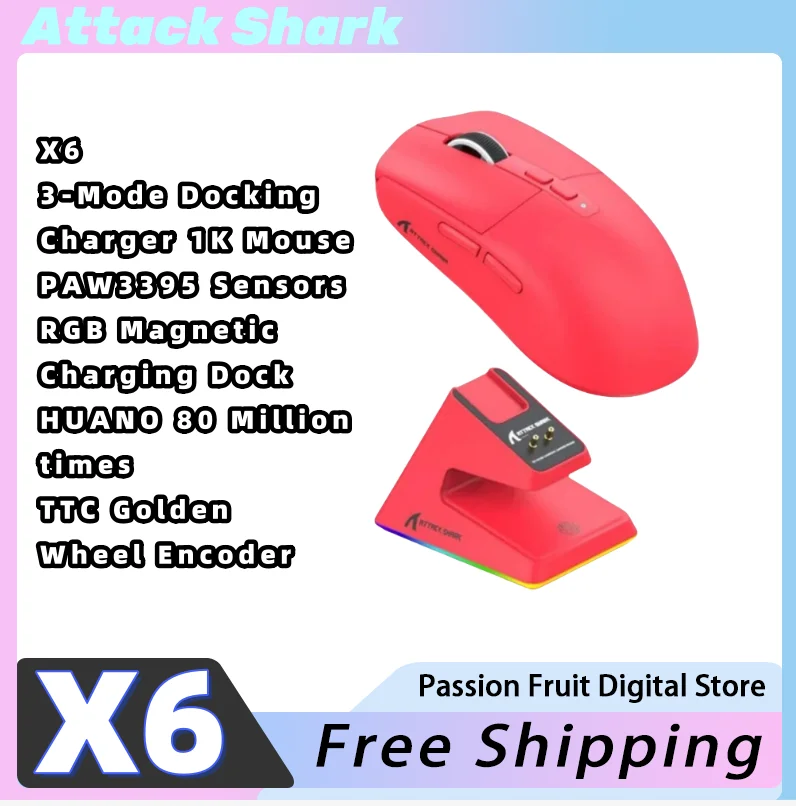 

Attack Shark X6 X3 Three-mode Mouse Lightweight Design Paw3395 Sensor Ultra-long Battery Life E-sports Gaming MouseAttack Shark
