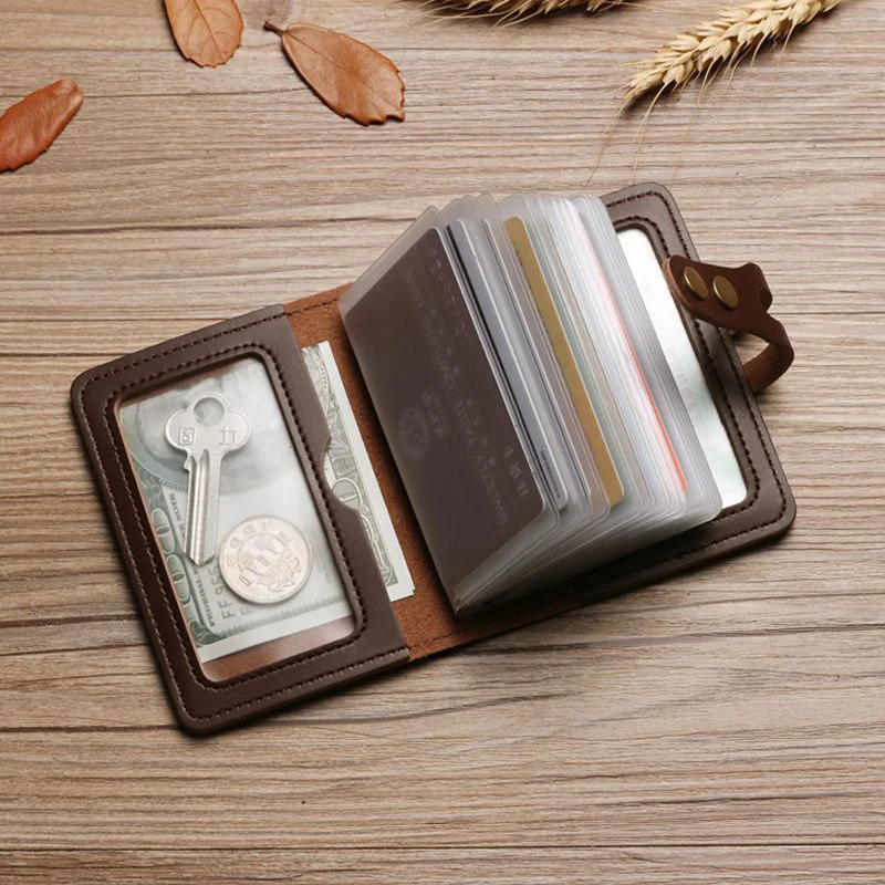 

Men's Leather Card Bag Large Capacity Vintage Hasp Anti-theft Bank Credit Card Holder Case Translucent Business Card Wallet