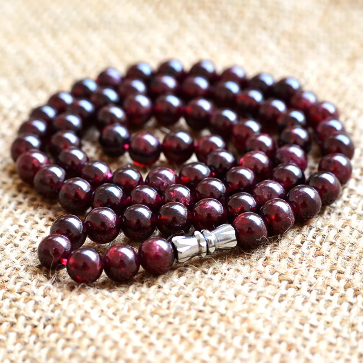 

Accessory Crafts 6mm Round Red Garnet Necklace Chain Jewelry Party Wedding Handmade Gifts 18inch Lucky Stones Balls Women Gifts