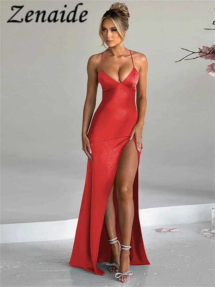 Zenaide High Split Backless Satin Long Dress Bandage Spaghetti Strap Sexy V Neck Maxi Dresses Party Prom Club Women Spring 2024
Zenaide High Split Backless Satin Long Dress Bandage Spaghetti Strap Sexy V Neck Maxi Dresses Party Prom Club Women Spring 2024