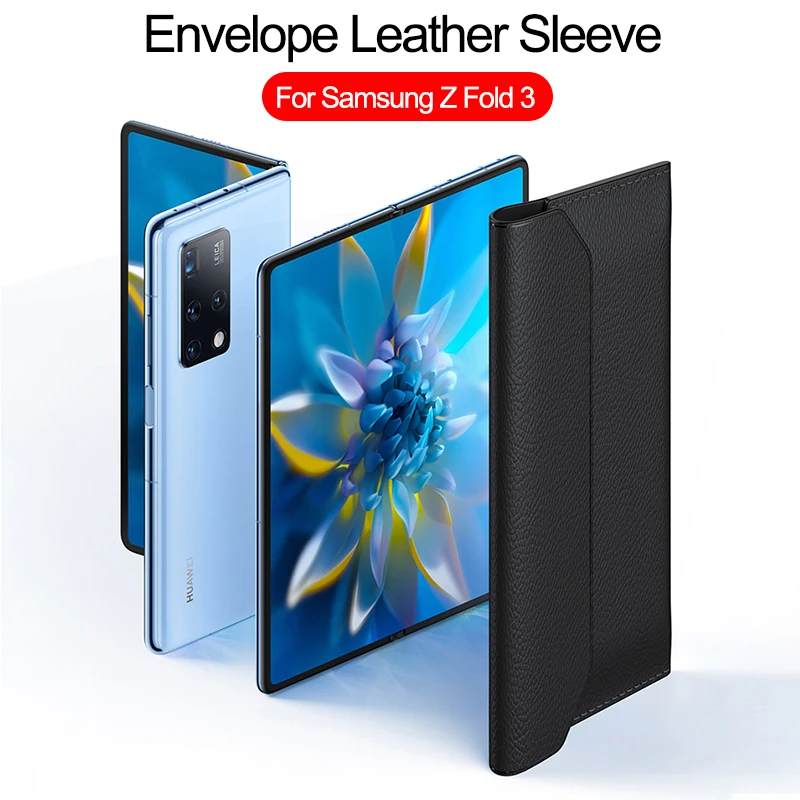 

For Samsung Galaxy Z Fold 3 2 5G Fold3 Case Cowhide Sleeve Folding Genuine Leather Wallet Protection Pouch Bag Fundas Capa