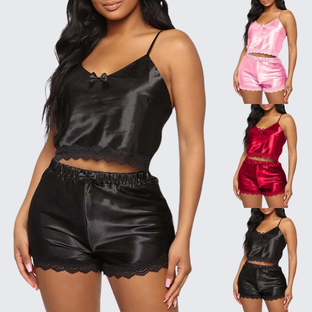 

Womens Sexy Satin Silk Lace Lingerie Set Cami Tops Shorts Babydoll Nightwear Bathrobes Loungewear