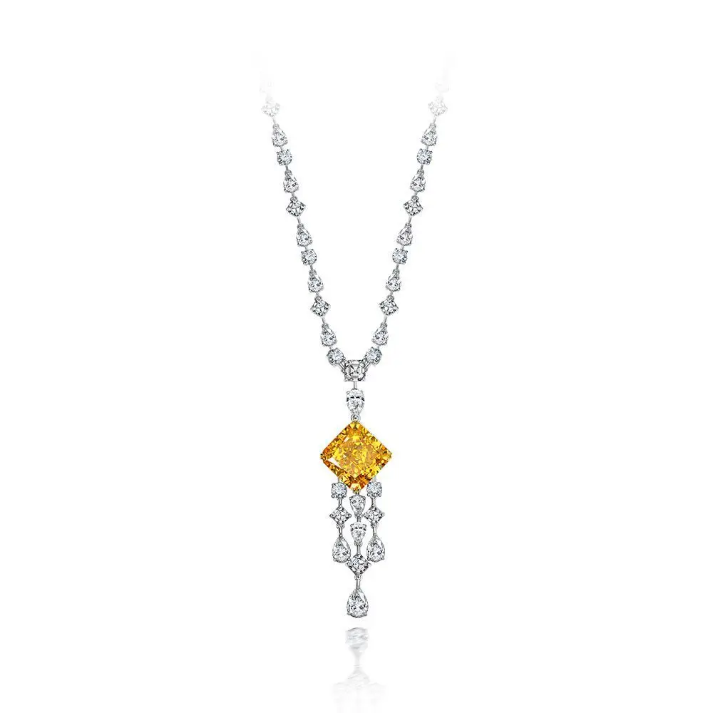

Shi Pei Jewelry Live Broadcast Same Style 925 Silver 24ct Square 18 * 18 Goose Yellow Large Pendant Luxury in Europe and America