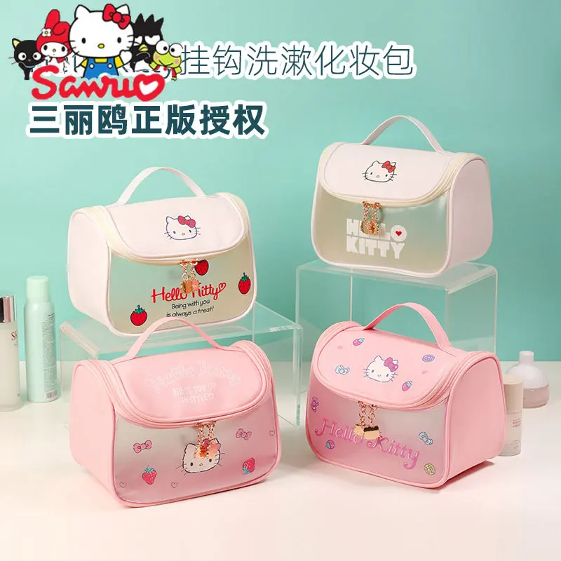 

Sanrio Melody Kuromi Hello Kitty Cinnamoroll Pochacco Scrub Cosmetic Bag Large Waterproof Portable Hook Toiletry Storage Bag