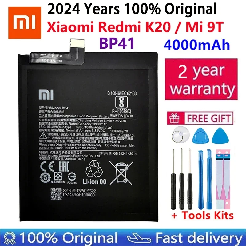

100% Original Replacement High Quality Battery For Xiaomi Redmi K20 Mi 9T Mi9T 4000mAh BP41 Premium Genuine Batteries Bateria