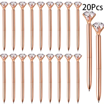 여성용 볼포인트 로즈 골드 펜, 금속 예쁜 크리스탈 다이아몬드, 노트 복용, 학교 사무실 책상 용품, 20 개
