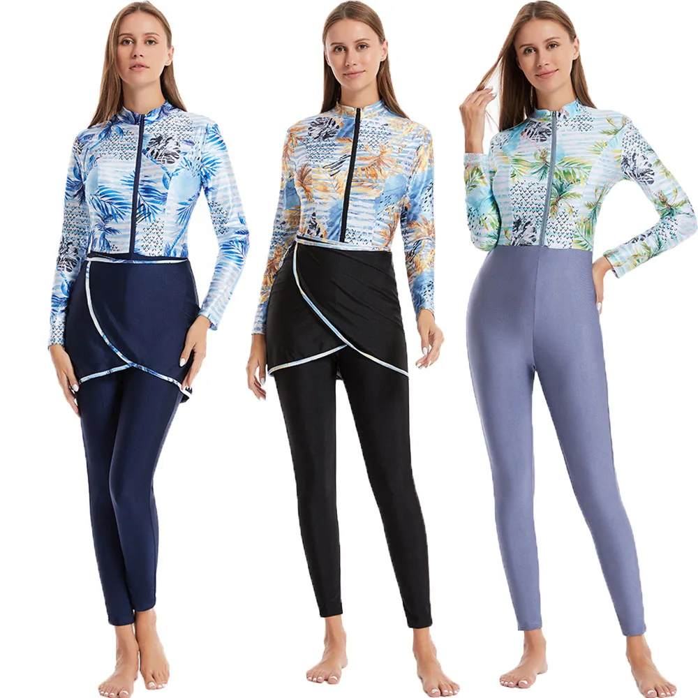 

New Arrivals Muslim Swimwear Long Sleeve Arab Swimsuit Sun Protection Burkini Femme Musulmane Conservative Maillot De Bain 3pcs