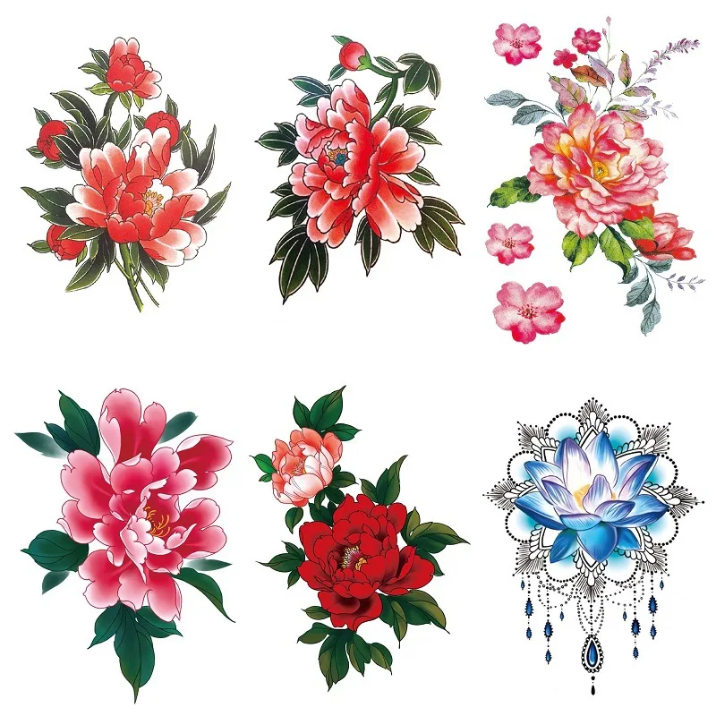 

Peony Rose Flower Temporary Tattoos For Women Thigh Fake Arm Sleeve Realistic Watercolor Floral Temp Finger Neck Tattoo Sticker