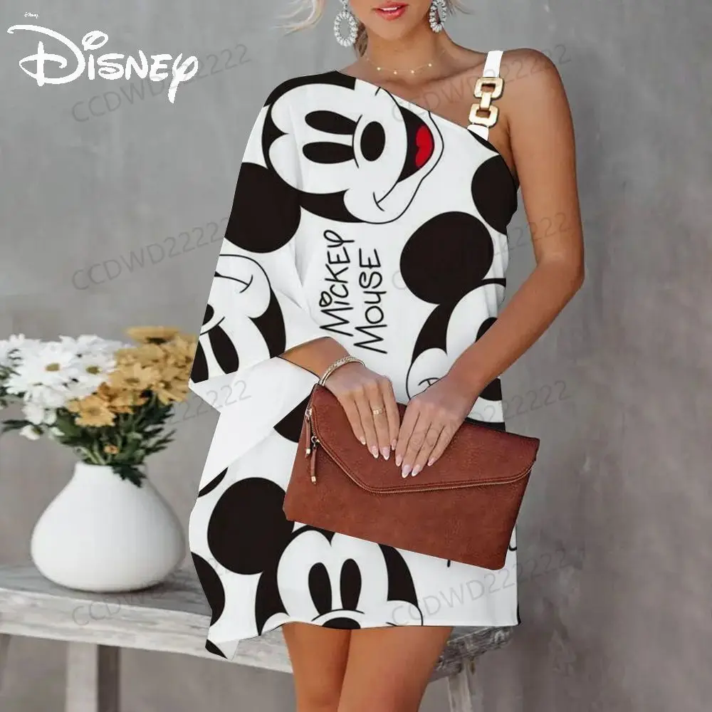 

Minnie Mouse Mickey Prom Dresses 2023 Luxury Party Dress Disney Diagonal Collar One-Shoulder Elegant Women Evening Sexy Collar