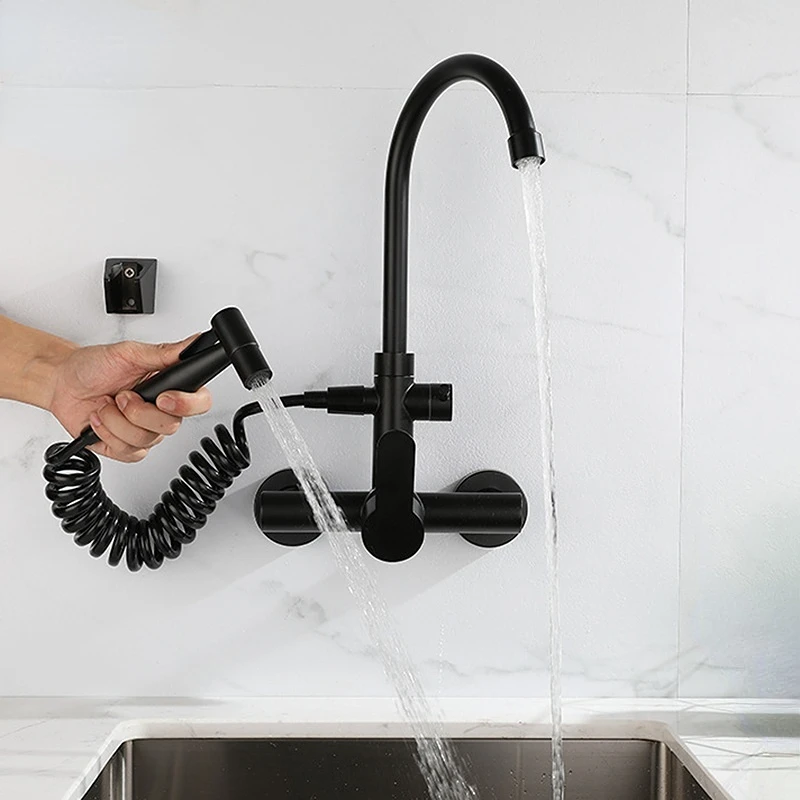 

Stainless Steel Kitchen Basin Faucet Rotatable Wall Mount Water Tap Single Handle Cold&Hot Water Mixer Crane Faucets