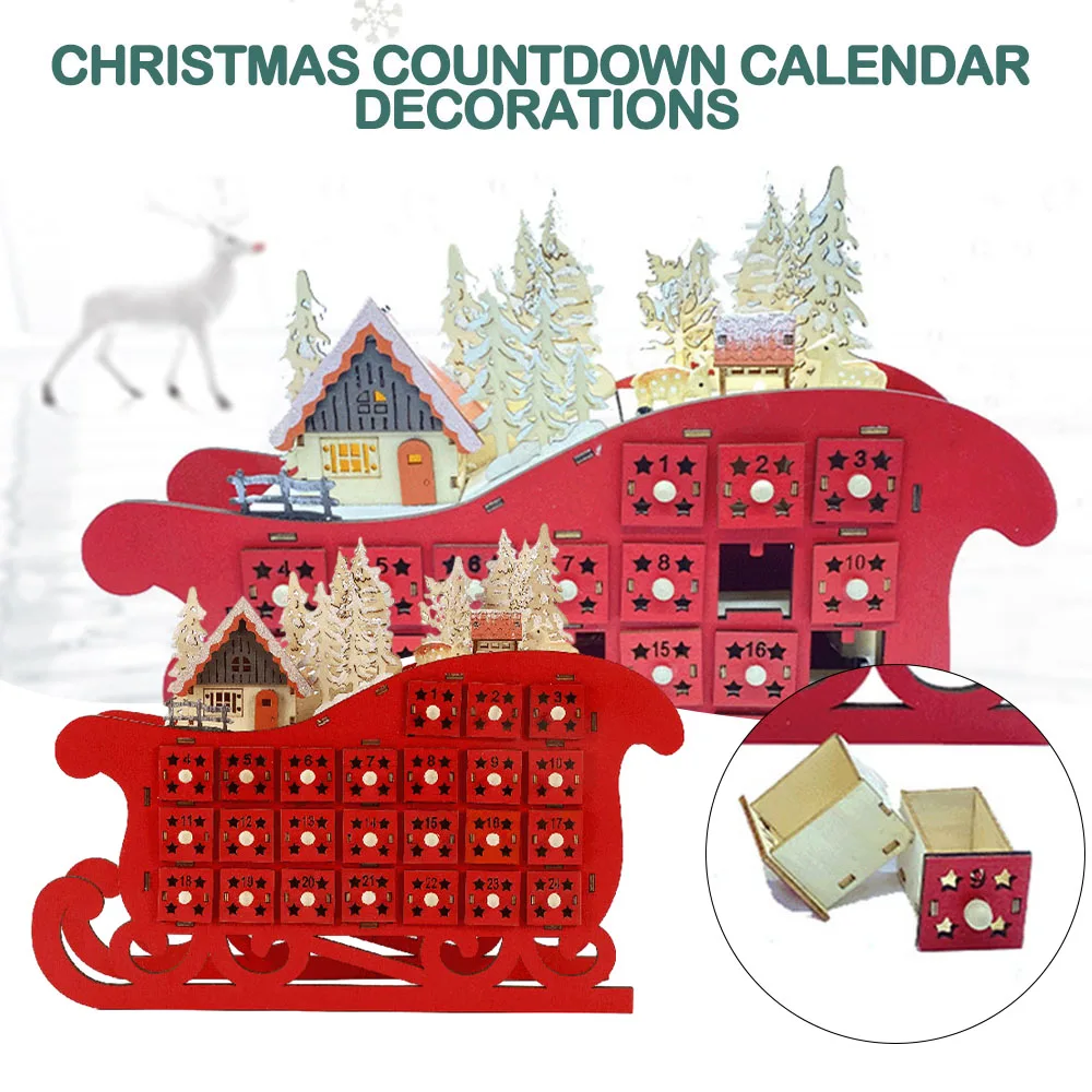 

Простой красный сани, 24 дня, Рождество, календарь с обратным отсчетом, стильное настольное украшение для спальни, гостиной