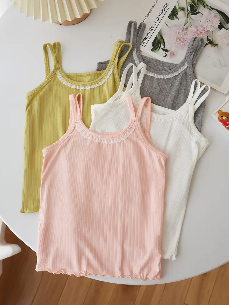 

new delivery 2024 summer vest modal children clothes kids top bow solid baby 110-160 3-10old underwear 1pc wholesales