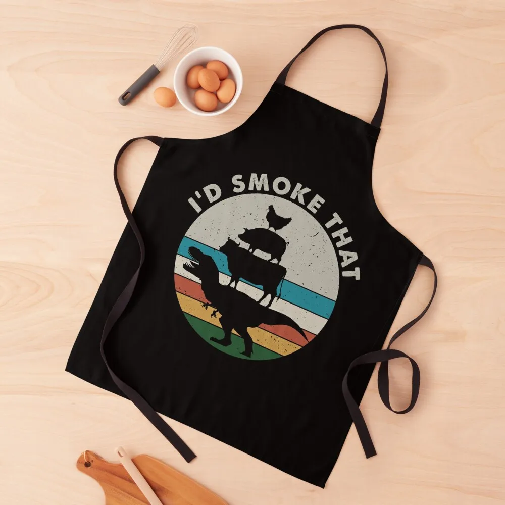 

I'd Smoke That Perfect Pitmaster Gift Meat Grilling Barbecue Meat Smoker T-rex Dinosaur Apron Customizable Beauty Apron