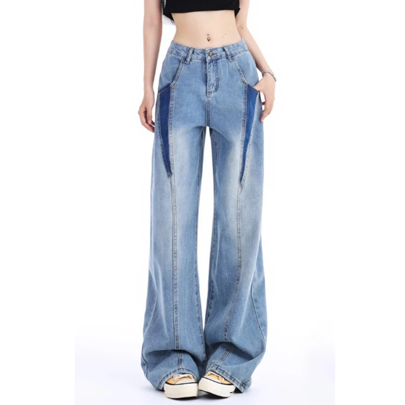 

Women Jeans Harajuku Loose Casual Patchwork High Waist Wide Leg Denim Pants Vintage Baggy Jeans Streetwear S-XXXL Trousers Girls