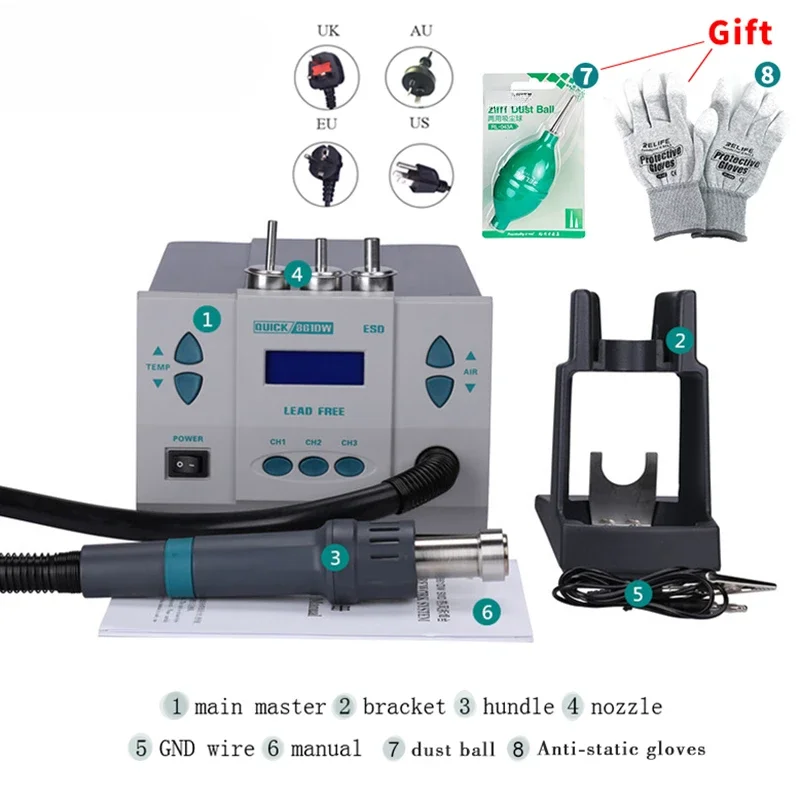 1000W Heat Gun Lead Free Hot Air Soldering Station Rework Station+Nozzle With Replace Hot Gun Handle Core
1000W Heat Gun Lead Free Hot Air Soldering Station Rework Station+Nozzle With Replace Hot Gun Handle Core
