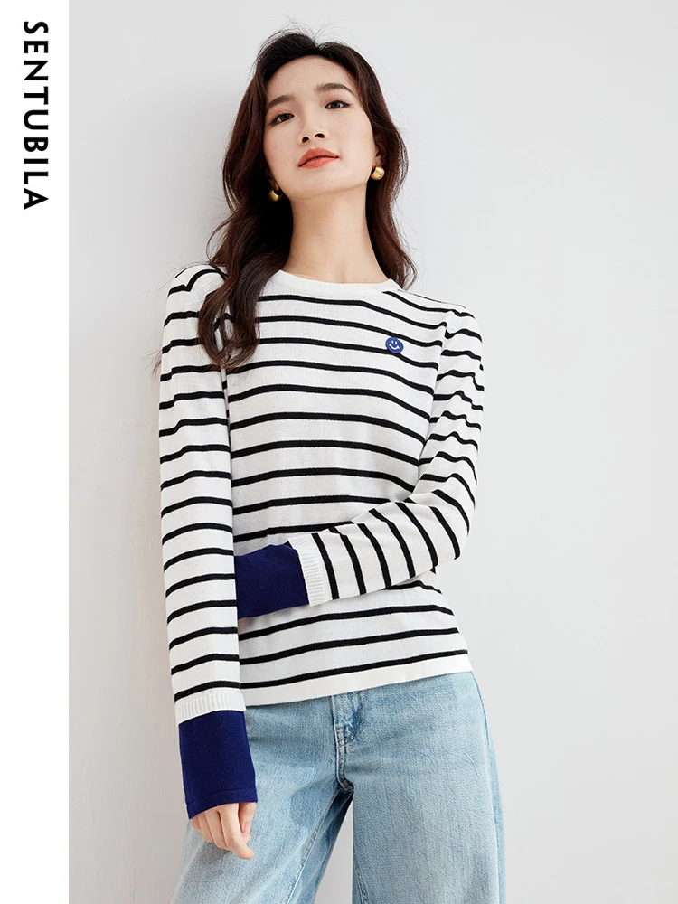 SENTUBILA Striped Knitwear Women Crewneck Sweater Long Sleeve Pullovers Bottoming Shirt Autumn Winter New Knitted Top W33E52362
SENTUBILA Striped Knitwear Women Crewneck Sweater Long Sleeve Pullovers Bottoming Shirt Autumn Winter New Knitted Top W33E52362