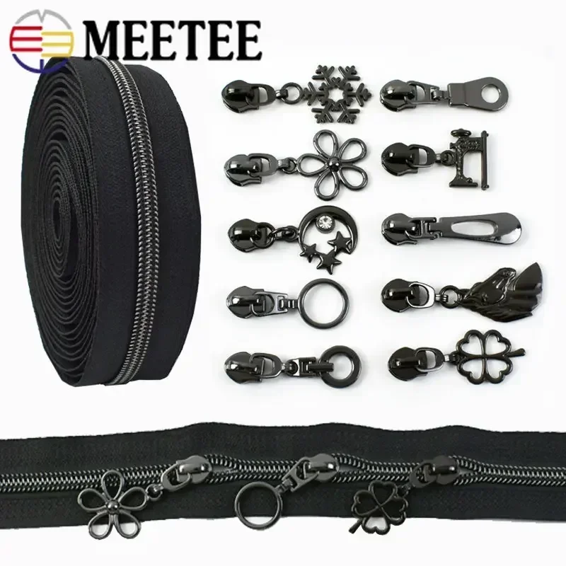 

4/10M Meetee 5# Nylon Zippers Tapes with Zipper Slider Puller Bag Pocket Decor Coil Zips Clothes Zip Repair Kit DIY Accessories
