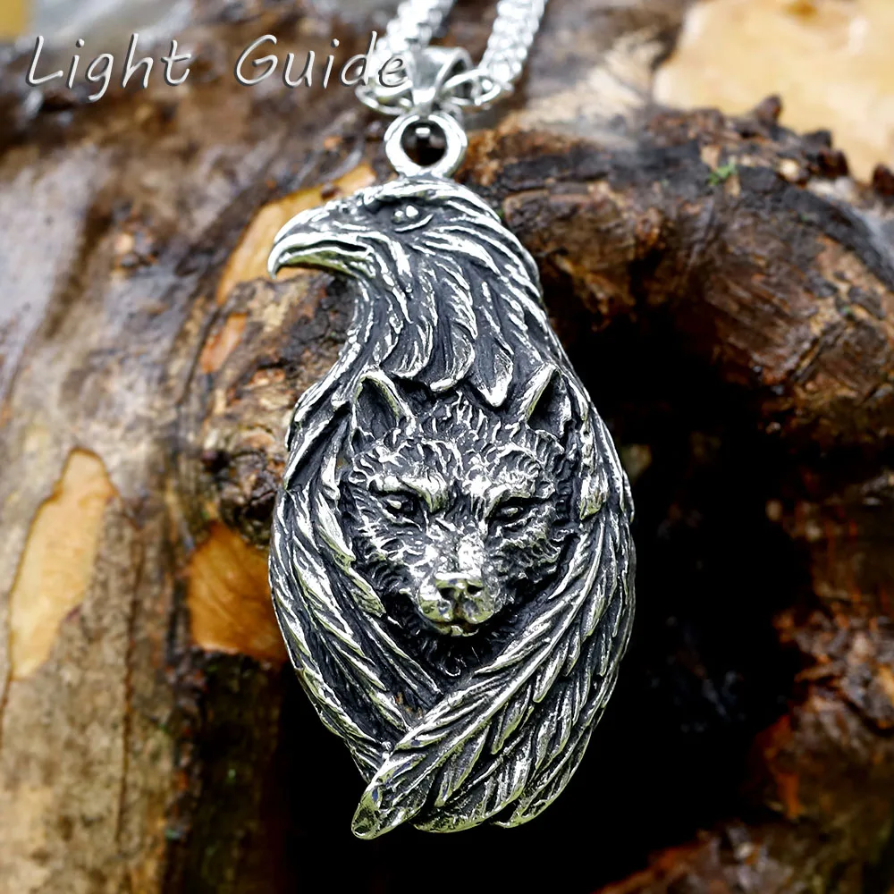 

2022 NEW Men's 316L stainless-steel Norse Viking Eagles and wolves Pendant Necklace for teens Animal Jewelry Gift free shipping