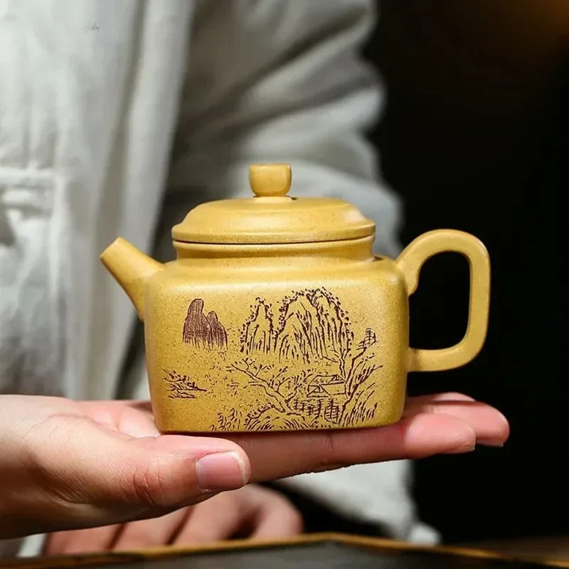 

200ml Boutique Yixing Purple Clay Teapot Section Mud Square Filter Tea Pot High Grade Zisha Tea Infuser Handmade Beauty Kettle