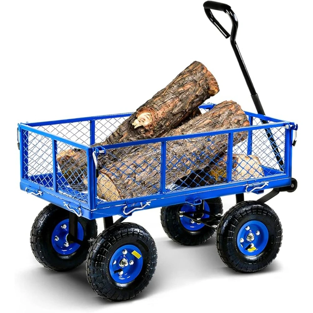 

Camping Wagon Lawn & Garden Utility Cart/Beach Wagon W/Heavy Duty Removable Side Meshes All Terrain 400 Lbs Cap Trolley Supplies