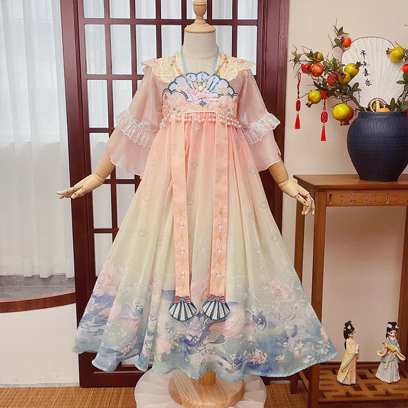 

Girl Hanfu Summer Fashion Super Immortal Ancient Chinese Costume Fashion New Tang Style Children Traditional Dress skirt