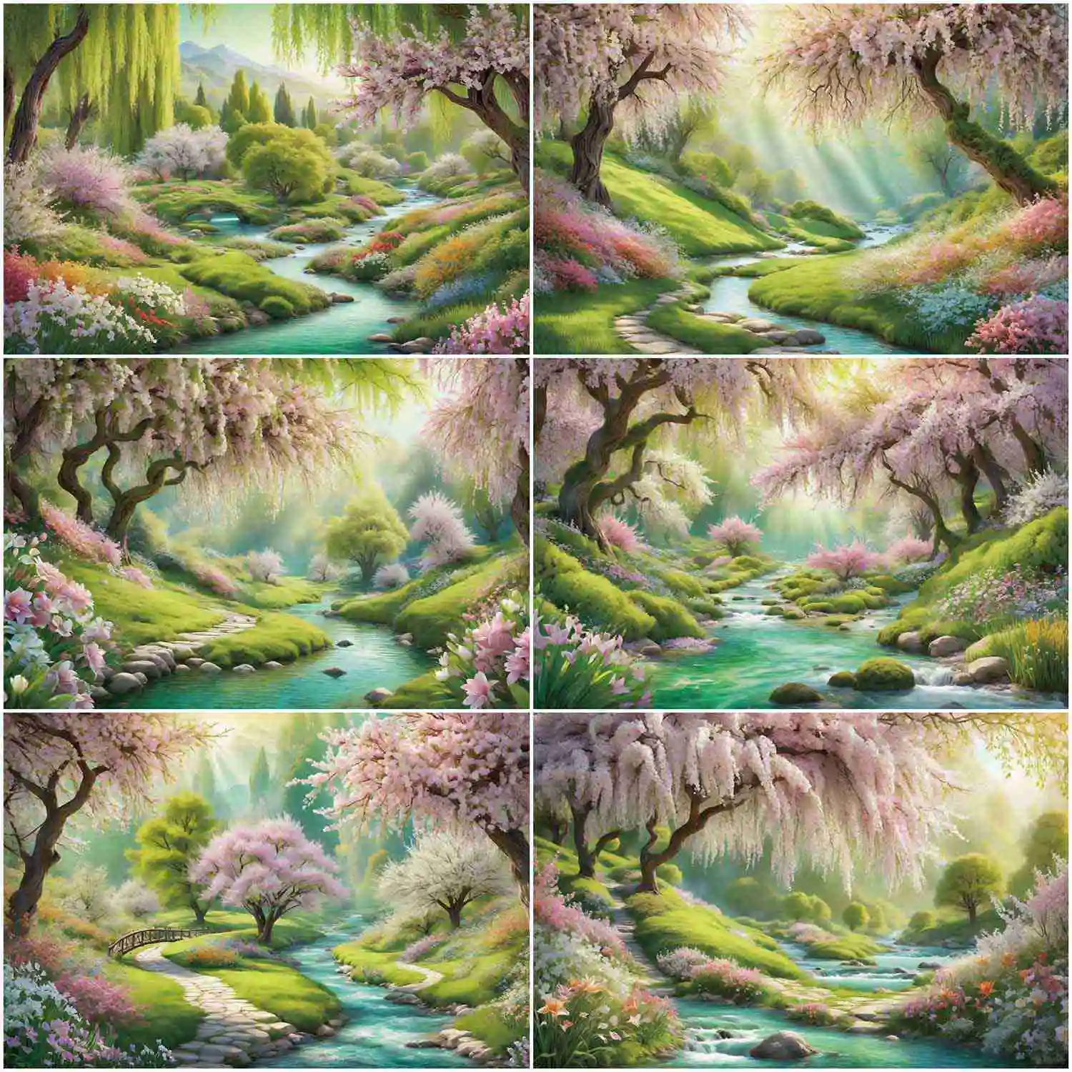 

MOON.QG Spring Forest Stream Photo Studio Backdrop For Photography Green River Trees Blossom Background Custom Photocall Props