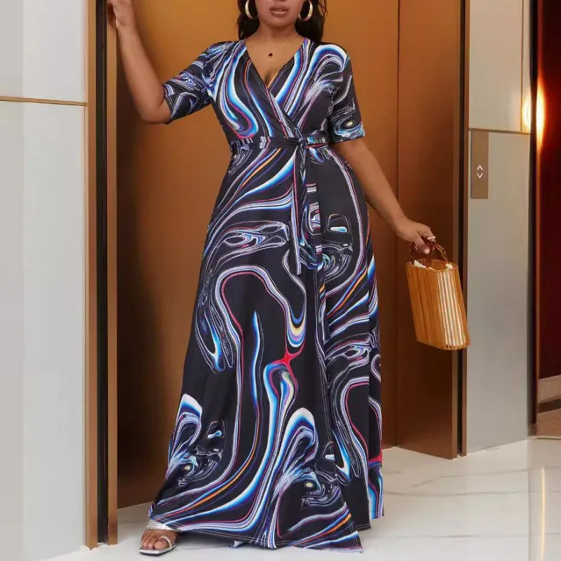 

Plus Size African Dresses For Women Traditional African Clothes Ankara Tie Dye Printed Slit Long Dress Holiday Casual Robe Femme