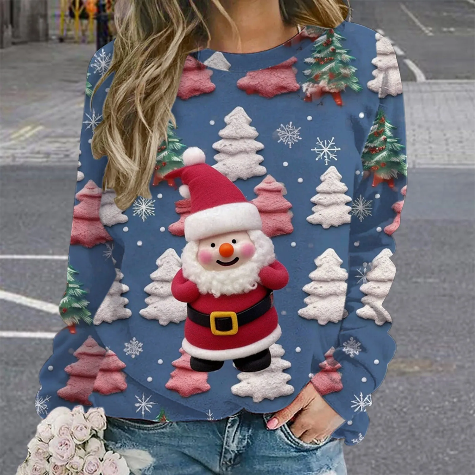 

Женские Рождественские толстовки, пуловеры с длинным рукавом и графическим принтом в виде веселого деда мороза, женские толстовки большого размера