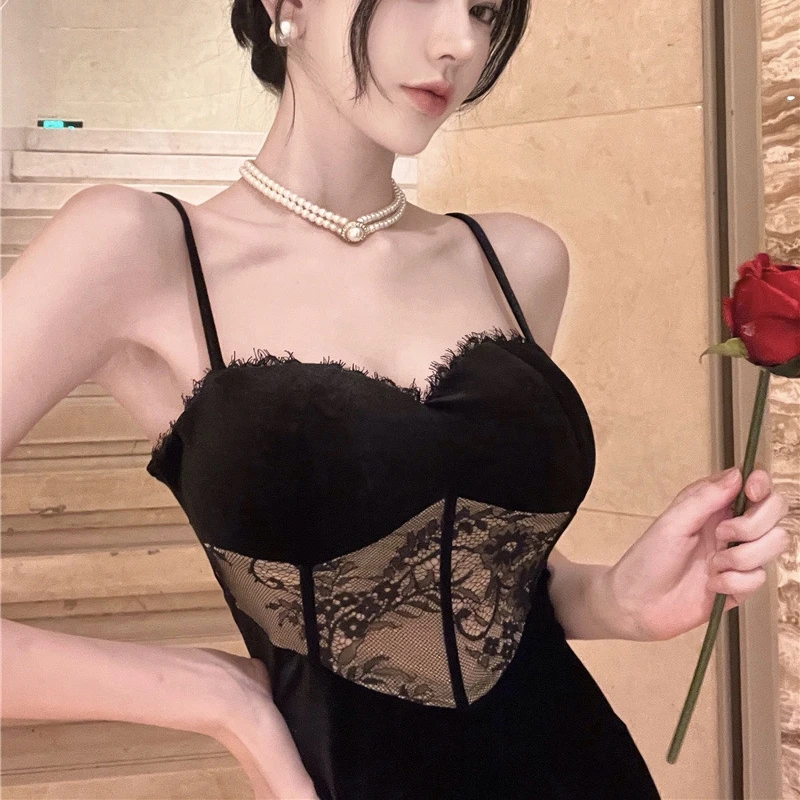 Women's Summer Dress Suspenders Formal Midi Dresses Spring Luxury Elegant Black Lace Long Skirt Korean Style Evening Dress 2023
Women's Summer Dress Suspenders Formal Midi Dresses Spring Luxury Elegant Black Lace Long Skirt Korean Style Evening Dress 2023
