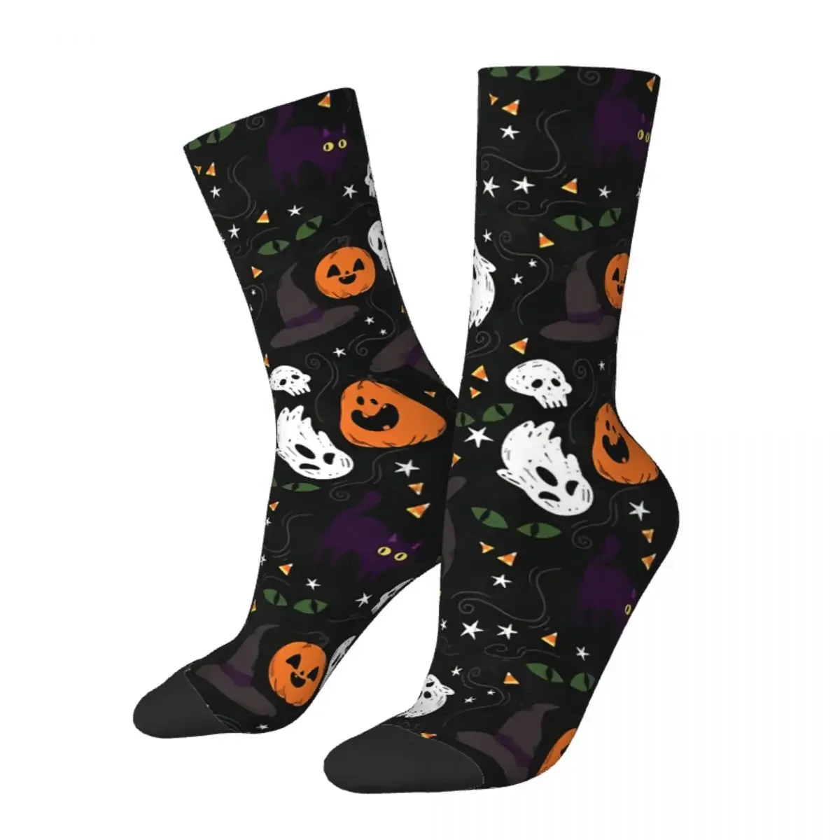 

Happy Men's Socks Black Ghost Vintage Harajuku Halloween Hip Hop Novelty Crew Crazy Sock Gift Pattern Printed