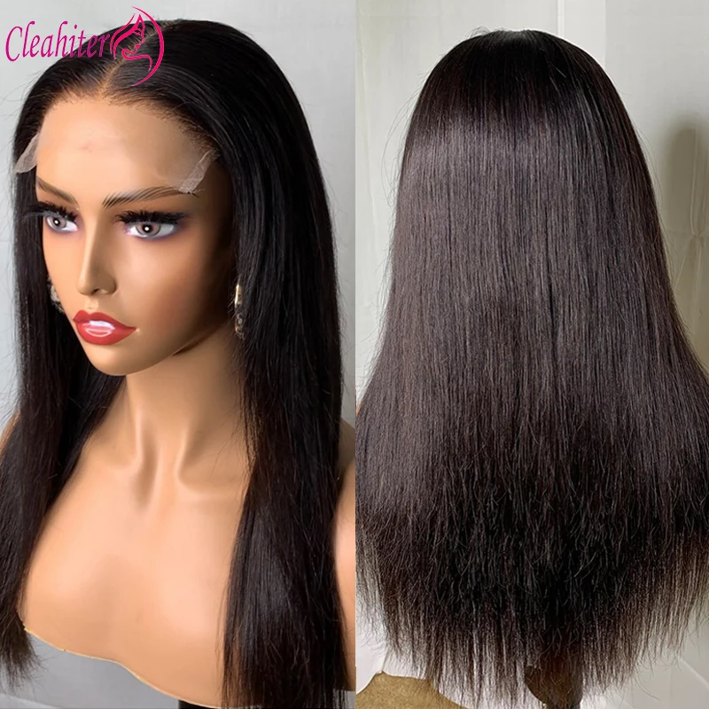

Прямые парики из человеческих волос для женщин, парик на сетке 4x4, предварительно выщипанные, плотность 180%, 18-22 дюйма, естественный цвет, индийские волосы Remy