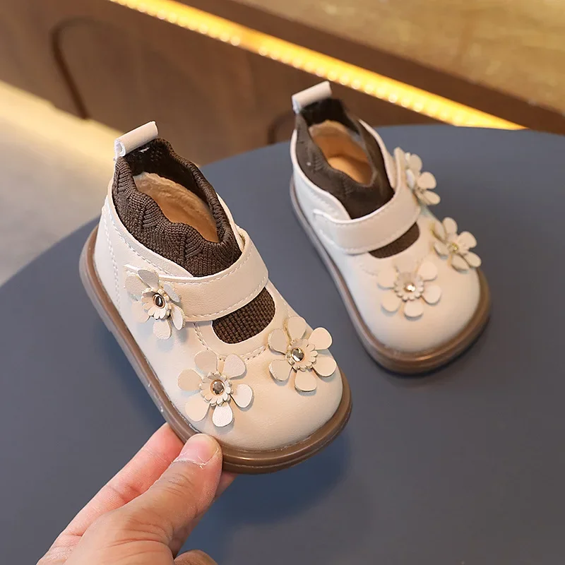 

Children Fashion Casual Shoes Flowers Solid Color Kids Sock Shoes for Princess Baby Girls First Walker Shoes Spring Autumn New