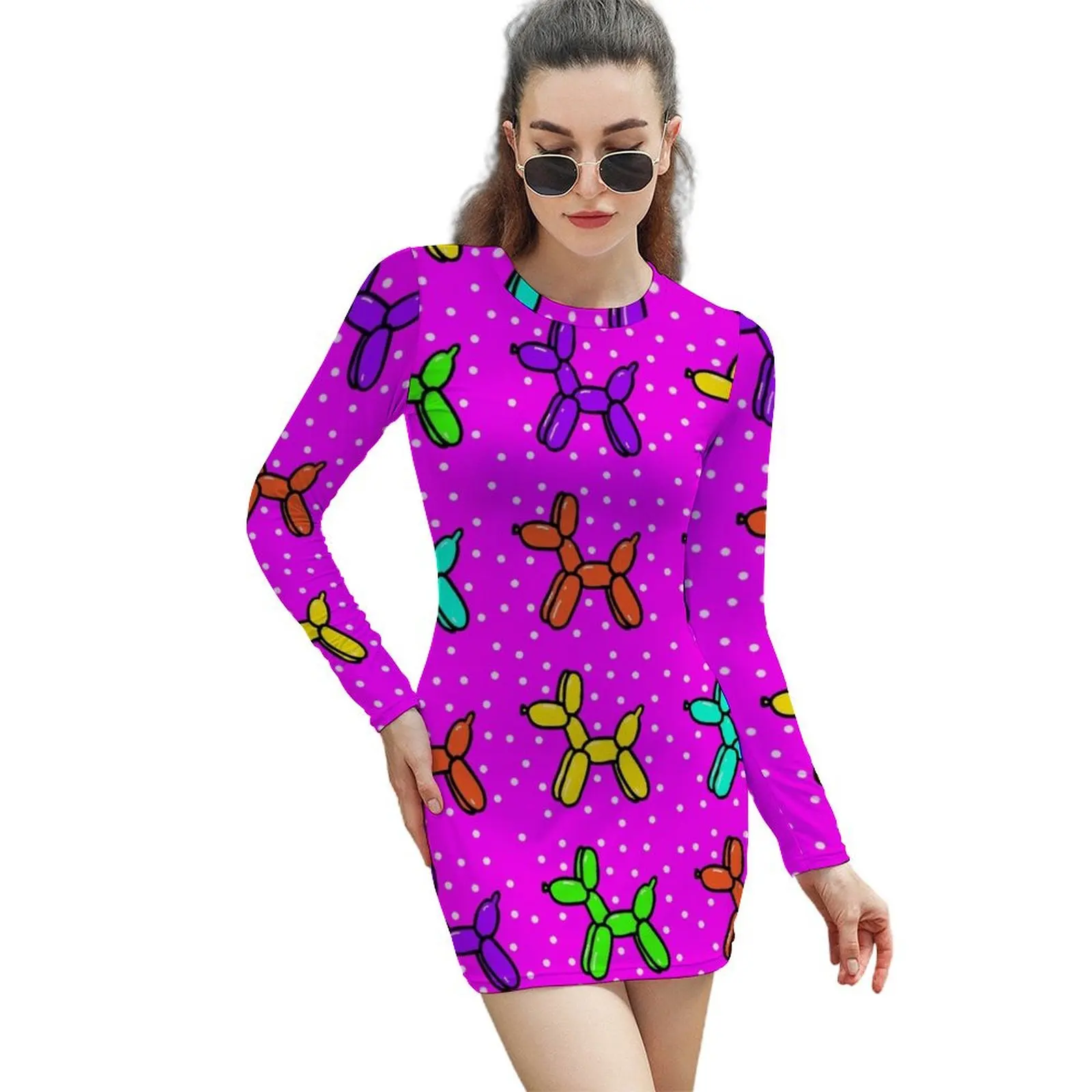 Balloon Dogs: Multi-color on Bright Pink Long-Sleeved Sheath Dress Woman's evening dress dresses summer luxury dresses
Balloon Dogs: Multi-color on Bright Pink Long-Sleeved Sheath Dress Woman's evening dress dresses summer luxury dresses
