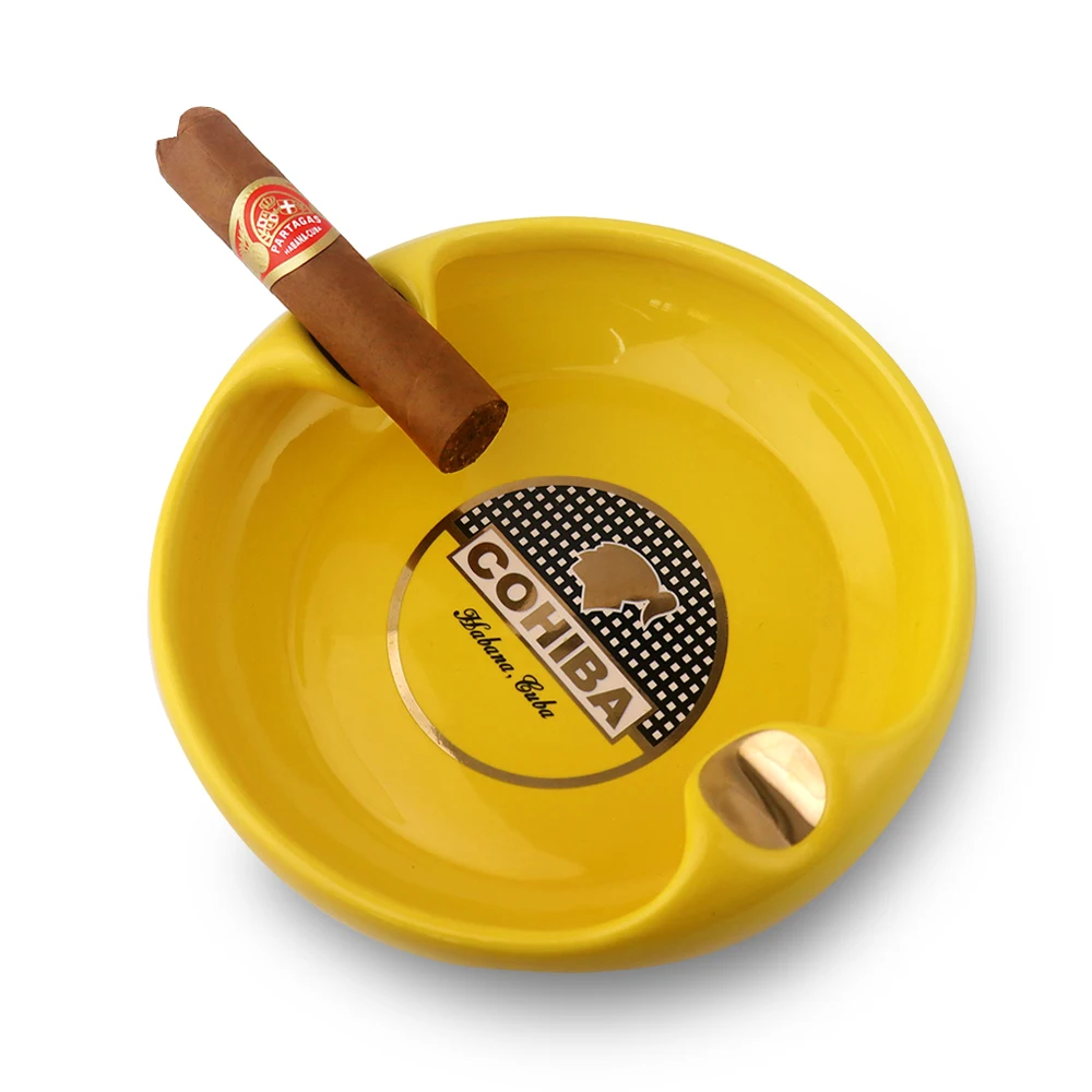 

Round Cuba Cigar Ashtray Creative 2 Slot Cigar Ashtray Portable Cigarette Slot Ceramic Ashtray Cigar Accessories for Cohiba