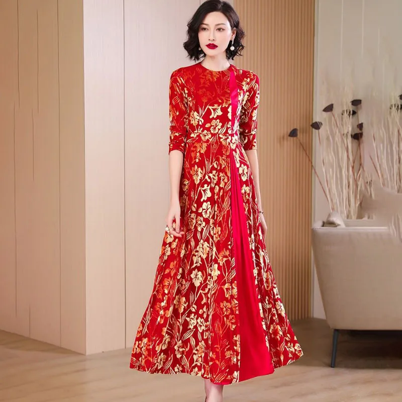 Spring Autumn New Chic Banquet Evening Dresses Women's Fashion Slim Print Stitching Long Sleeve Velvet Oversize 4XL Long Dress
Spring Autumn New Chic Banquet Evening Dresses Women's Fashion Slim Print Stitching Long Sleeve Velvet Oversize 4XL Long Dress