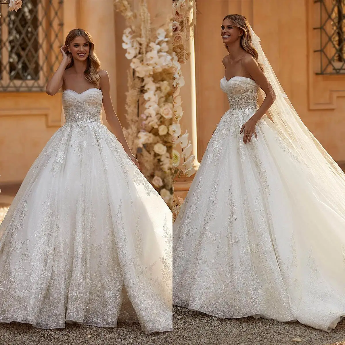 Exquisite Sequins A Line Wedding Dress Beaded Appliques Strapless Sleeveless Bride Gowns Applique Edge Bridal Dresses
Exquisite Sequins A Line Wedding Dress Beaded Appliques Strapless Sleeveless Bride Gowns Applique Edge Bridal Dresses