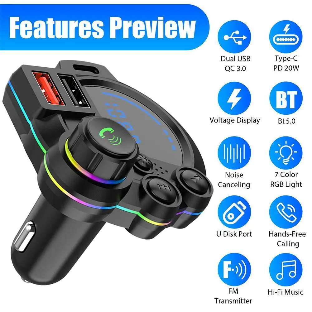 Car Charger FM Transmitter Bluetooth Audio Dual USB Car MP3 Player Autoradio Handsfree Charger 3.1A 12V-24V Fast Charger
Car Charger FM Transmitter Bluetooth Audio Dual USB Car MP3 Player Autoradio Handsfree Charger 3.1A 12V-24V Fast Charger