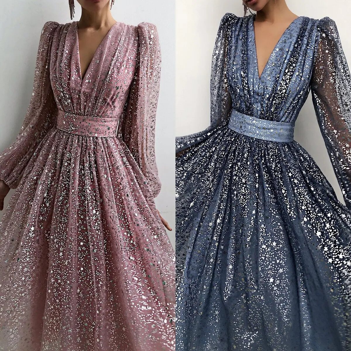 2023 Autumn and winter dress European and American women's sexy V-neck high waist gauze dress
2023 Autumn and winter dress European and American women's sexy V-neck high waist gauze dress
