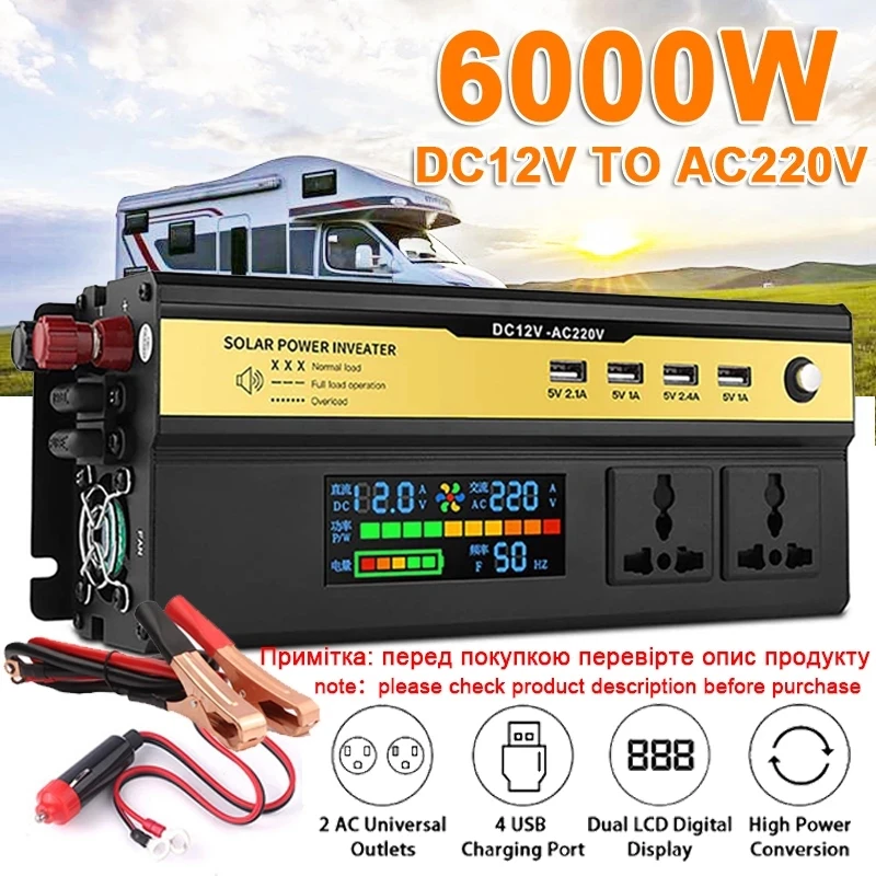 Peak 3000-6000W Car Power Inverter DC 12V To AC 220V Transformer with USB Universal Socket Charger Modified Sine Wave Inverter
Peak 3000-6000W Car Power Inverter DC 12V To AC 220V Transformer with USB Universal Socket Charger Modified Sine Wave Inverter