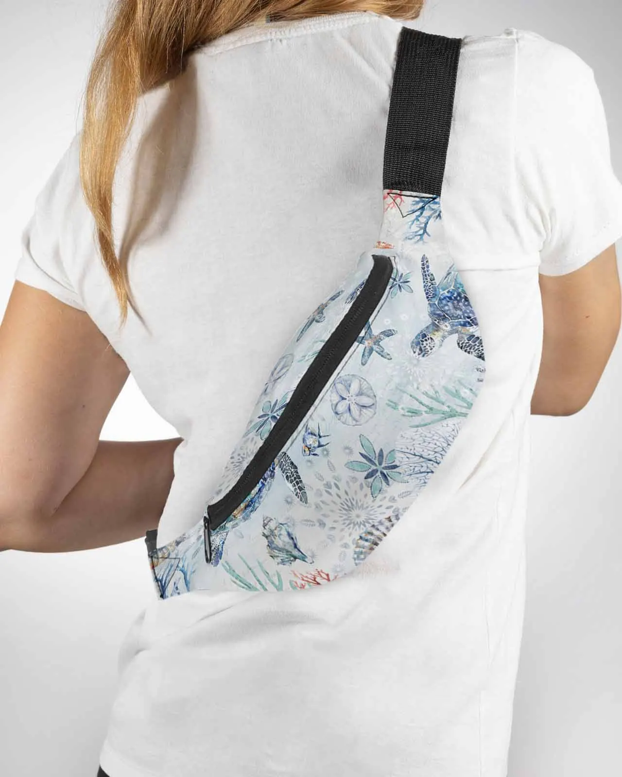 

Summer Ocean Coral Shell Conch Retro Blue Turtle Phone Belt Bag Wallet Pouch Waterproof Waist Bag Fanny Pack for Women Men