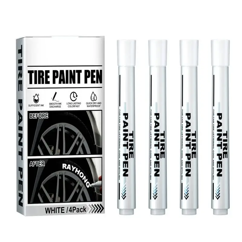 

4pcs Tire Paint Permanent Marker Pen Graffiti White Marker Pen Waterproof Marker For Car Tires Metal Glass Paint Car Decoration