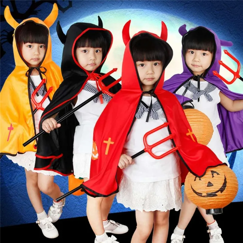 

Halloween Children Cosplay Costume Devil Horn Cape Suit Holiday Party Stage Performance School Festival Carnival Cloak Clothes