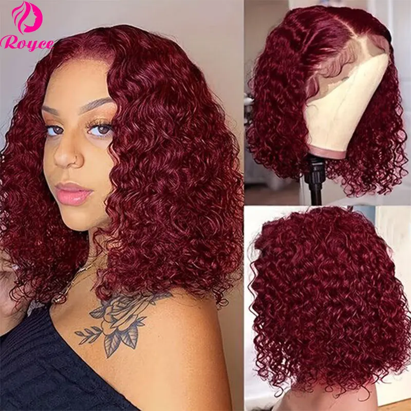 

Short Bob Wigs 99J Kinky Curly Bob Wig Lace Front Human Hair Wigs For Women 13x4 Red Burgundy Lace Wig Remy 4x4 Lace Closure Wig