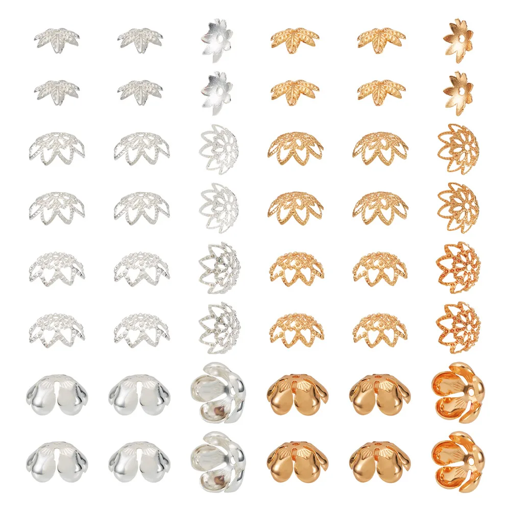 

Латунные шапочки для бусин, металлические Концевики для цветов, коннекторы, коннекторы, настоящий позолоченный 14 к, разные цвета для изготовления ювелирных изделий, браслетов, ожерелий, 80 шт.